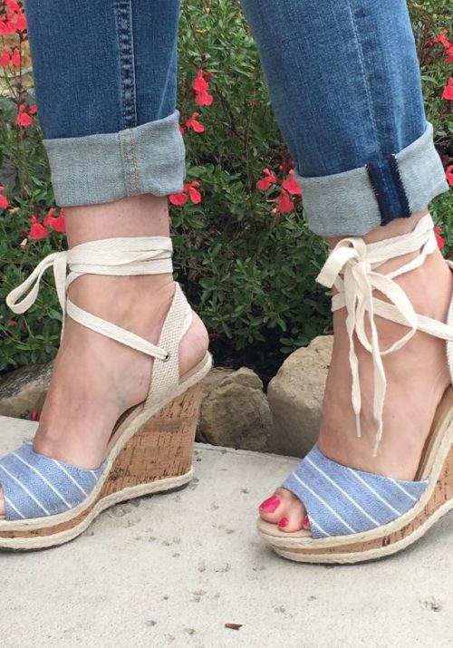 chambray stripe wedges